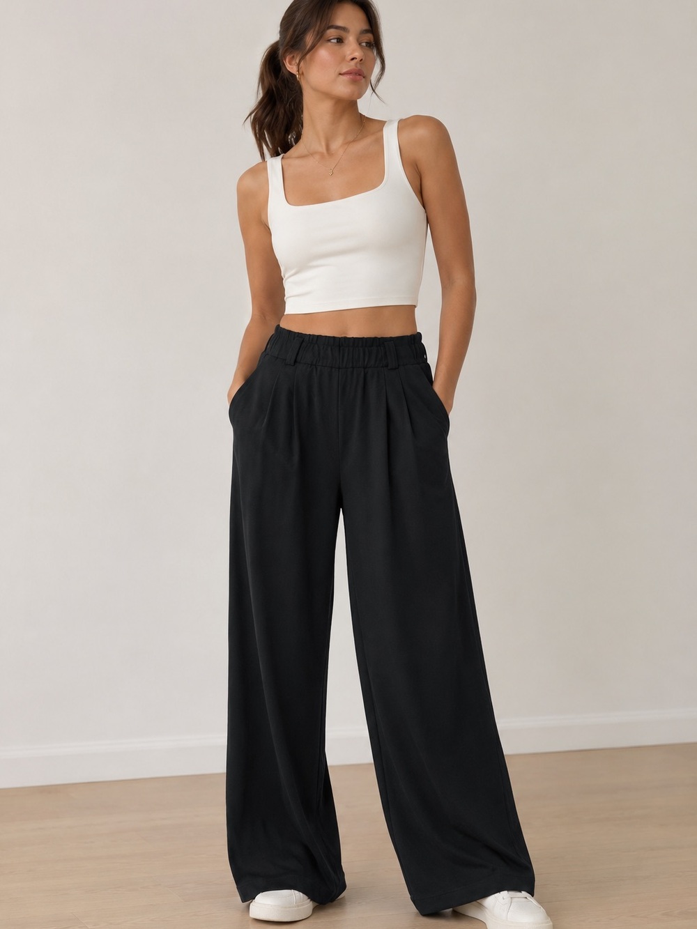 Halara Petite Wide Leg High Waisted Pants Black XS NWT